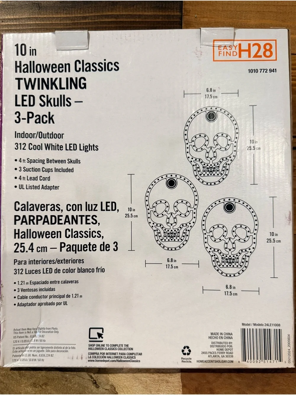 HOME ACCENTS - Halloween Classics Twinkling LED Skulls 10” 3-PK